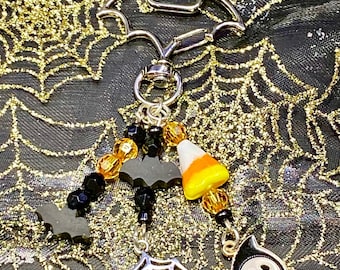 Gothic Keychain with Bat Clasp, Bat Keychain, Spiderwebs, Candy Corn, Spooky Gift, Emo Accessories, Boo Basket, Halloween