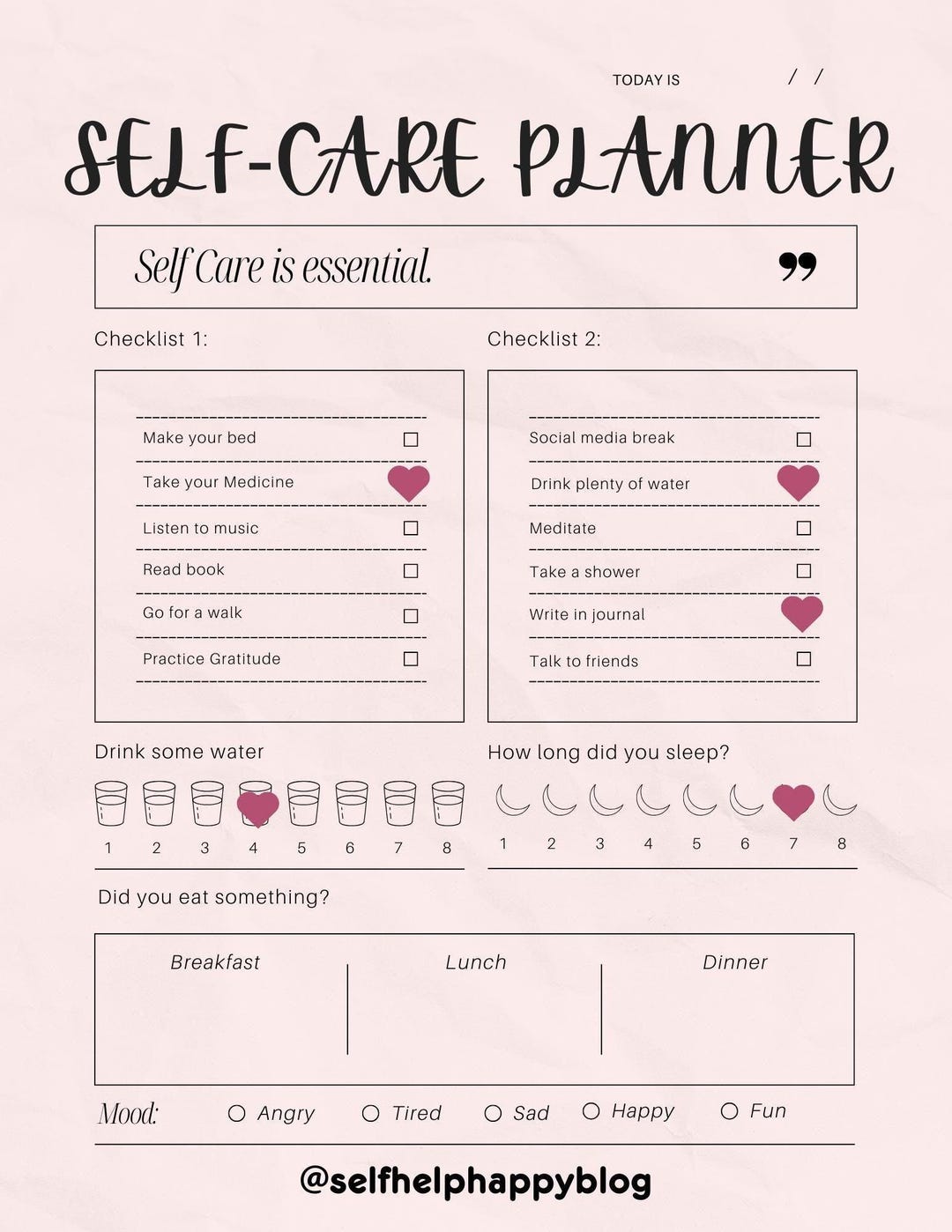Light Pink Daily Self Care Planner, Journal PDF - Etsy