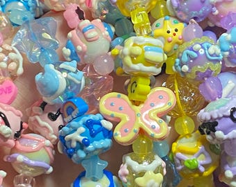 Coquette Beaded Bag Charms, Handpainted Beaded Keychain,Handmade Beaded Purse Charms, Handmade Kawaii Bag Charms, Pastel Phone Chain Wristle