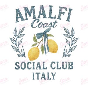 Amalfi Coast Social Club Italia PNG / Download digitale / Clip Art / Estate / Italiano / Limoni / Costa Azzurra / Vibrazioni da soldi d'epoca / Vintage