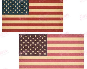 Vintage noodlijdende Amerikaanse vlag png-bundel: vervaagde illustraties (digitale download