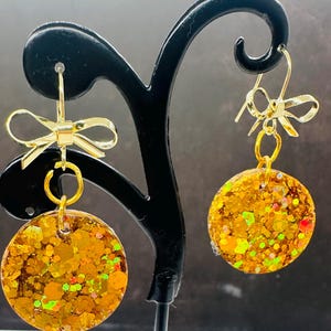 Gold Bow Circle Dangle Earrings