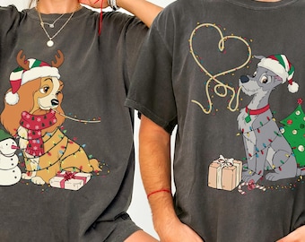 Disney Lady und The Tramp Spaghetti Kuss Weihnachtspaar T-Shirt, Disney Weihnachtspaar Sweatshirt, Disneyland Reise passende Familien Shirt