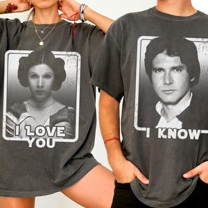 Star Wars Prinzessin Leia und Han Solo Ich weiß, ich liebe dich Retro T-Shirt, Disney Hollywood Studios Reise, Galaxy&#39;s Edge, Star Wars Paar Shirt