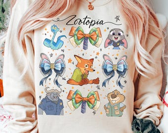 Disney Zootopia 2 Movie Characters Themed Coquette Bow T-Shirt, WDW Zootropolis Birthday Gifts Shirt, Disneyland Family Matching Trip Shirt