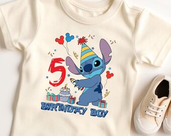 Customize Disney Lilo and Stitch Birthday Boy Girl Drawing T-Shirt, Disney Stitch Birthday Shirt, Disneyland Birthday Matching Family Shirt