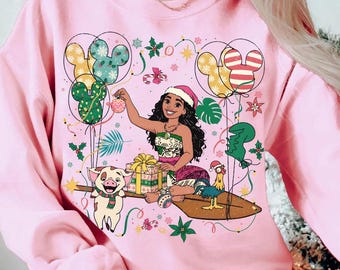 Disney Moana Princess Pua Pig Hei Hei Christmas Balloons Shirt, Disney Princess Moana Christmas Shirt, Disneyland Trip Family Matching Shirt