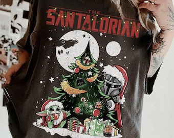 Star Wars The Santalorian Christmas T-Shirt, Galaxy's Edge Mandalorian Santa Dad Merry Sithmas Tee, Disney Hollywood Studios Christmas Trip