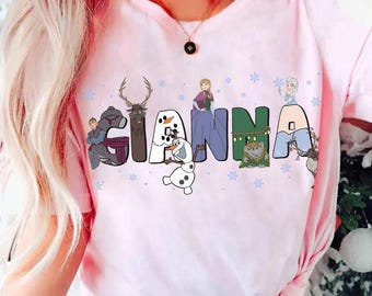 Aangepaste naam Frozen Characters Group Disney T-shirt, shirt Arendelle Frozen Princess Elsa, shirt Disneyland familievakantie, Magic Kingdom