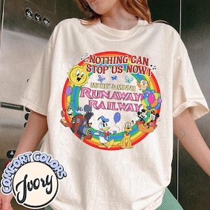 Disney Mickey & Minnie Runaway Railway Rainbow Circle Retro T-Shirt, Nothing Can Stop Us Now Shirt, Disneyland Family Vacation Holiday Gifts
