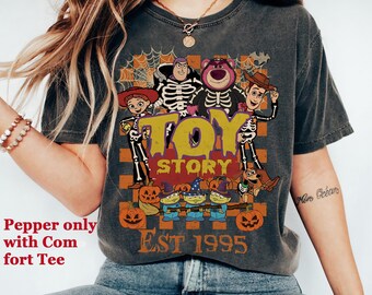 Disney Toy Story Costume Skeletons Halloween Checkered Vintage T-Shirt, Buzz Lightyear Woody Alien Halloween Shirt, Halloween Toy Story Land