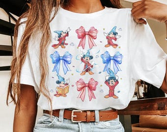 Disney Mickey Sorcerer Fantasia Coquette Bow T-Shirt, Disney Matching Family Shirt, Mickey Fantasia Fantasmic Hollywood Studios Trip Tee