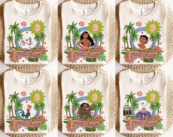 Gepersonaliseerde Disney Moana 2 bijpassende verjaardagsshirt, Disney Princess Moana T-shirt, verjaardagscadeau, bijpassende Disneyland verjaardag familieshirt