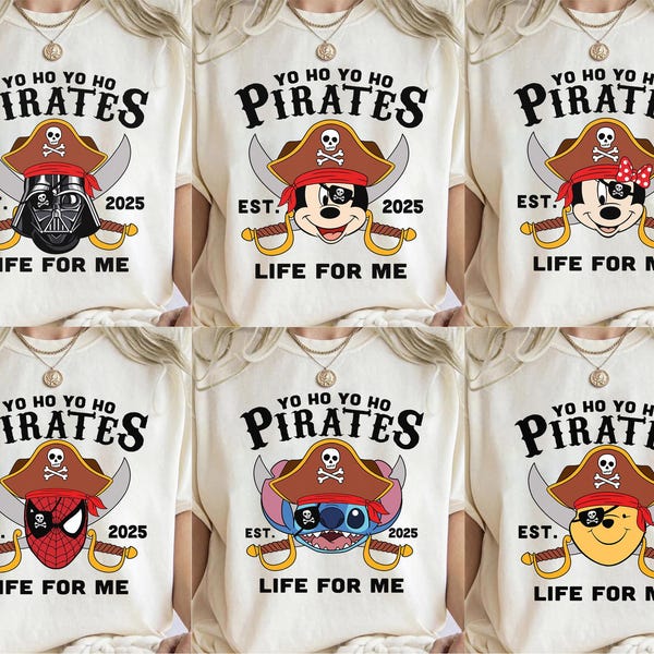 Custom Disney Mickey and Friends Yo Ho A Pirate's Life For Me Full Character T-Shirt, Disney Cruise Line Shirt, Disney Matching Family Shirt