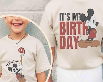 Custom Kid Toddler Name Age Mickey Mouse With Balloon Shirt, Personalized Mickey Mouse It's My Birthday Gifts Tee, Disneyland Family Trip