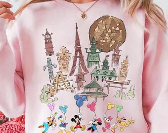 Disneyworld Epcot World Tour Mickey and Friends Balloons T-Shirt, Epcot World Showcase Around The world Shirt, Disney Family Vacation 2026