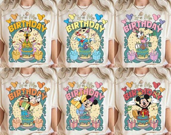 Customize It's My Birthday Mickey & Friends With Balloon Shirt, Personalized Mickey Mouse Birthday Present Gift, Disneyland Family Trip Tee