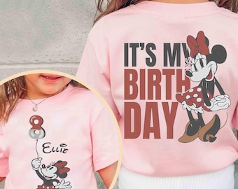 Custom Kid Toddler Name Age Minnie Mouse With Balloon Shirt, Personalized Minnie Mouse It's My Birthday Gifts Tee, Disneyland Family Trip