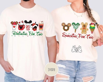 Disney Mickey Minnie Snacking für zwei Schwangerschaft Weihnachten Shirt, trinken für zwei Schwangerschaftansage, neuer Vater Mutter Mutterschaft Paar Shirt