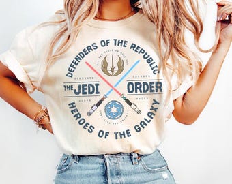 Koszulka z emblematem Star Wars The Clone Wars Jedi Order Vintage, Koszulka z mieczem świetlnym Star Wars Jedi, Koszulka rodzinna Disneyland, Galaxy's Edge