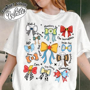 Camiseta de Disney Coquette Bows de Pixar, camiseta familiar a juego para viajes a Disney, camiseta de Monster Inc. Toy Story Ratatouille Cars McQueen de Pixar