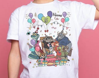 Personalisierte Disney Zootopia Geburtstagsparty T-Shirt, Judy Hopps Nick Wilde Geburtstag Shirt, Disneyland Geburtstag Familie Passende Reise T-Shirt