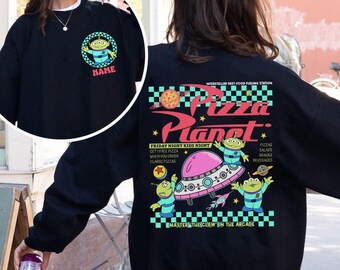 Maglietta a quadri personalizzata Disney Pixar Toy Story Aliens Pizza Planet, maglietta coordinata per la famiglia con tema Disney Trip, maglietta Toy Story Family Pizza