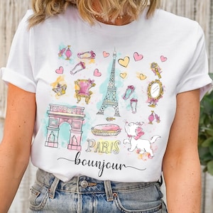 Disney The Aristocats Marie Bonjour Paris Watercolor T-Shirt, Disney Trip Matching Family Shirt, Disney Aristocats Toulouse Berlioz Shirt