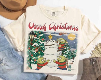 Disney Toy Story Aliens Snowman Oh Christmas grappig shirt, Disney Trip Matching Family-shirt, Disney Mickey's Very Merry Christmas Party-T-shirt