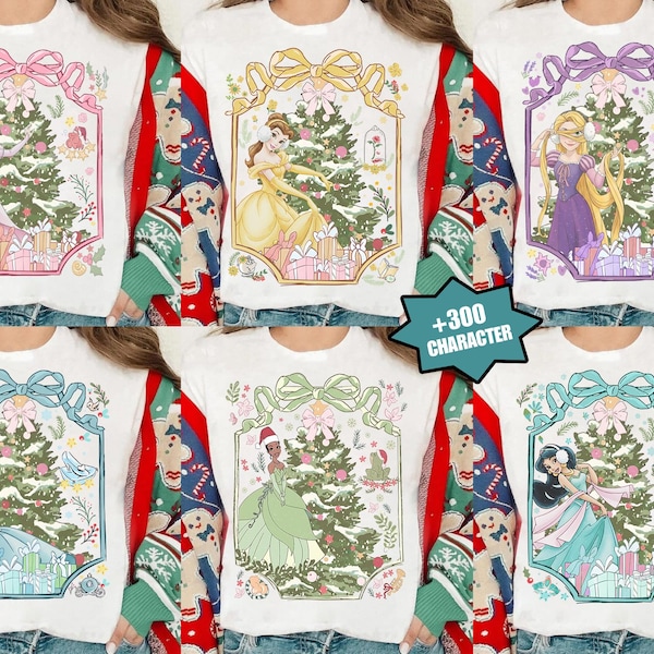 Disney Coquette Bow Princess Christmas Watercolor Shirt, Disneyland Princess Birthday Christmas 2026 Tee, Disney Girly Xmas Trip Gifts Shirt