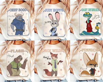 Disney Zootopia 2 Film 2026 Charakter Gruppe Shirt, Judy Hopps Nick Wilde Geburtstag T-Shirt, Disneyland Geburtstag Familie Passende Reise T-Shirt