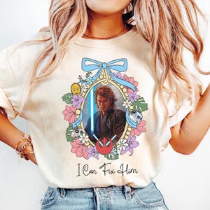Star Wars I Can Fix Him Anakin Skywalker Coquette Bow T-Shirt, Disney Hollywood Studios Trip, Galaxy&#39;s Edge Tee, May The Force Be With You