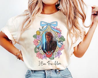 Star Wars I Can Fix Him Anakin Skywalker Coquette Bow T-Shirt, Disney Hollywood Studios Trip, Galaxy&#39;s Edge Tee, May The Force Be With You