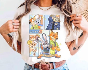 Disney Zootopia 2 Movie Judy Hopps Nick Wilde Portrait T-Shirt, WDW Zootropolis Birthday Gifts Shirt, Disneyland Family Matching Trip Shirt