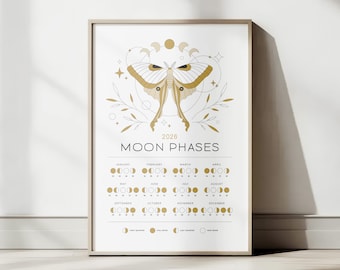 2026 Moth Moon Phase Calendar: Lunar Witch Wall Art (Digital Download)