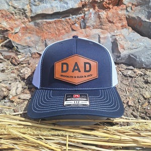 Personalized Dad Hat | Richardson 112 Hat | Fathers Day | Leather Patch Hat | Men&#39;s Hat | Trucker Hat | Gift for Him | Hat For Dad | Dad Hat