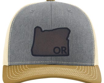 Oregon Leather Patch Hat | Richardson 112 | State of Oregon | Leather Patch | Custom Hat | State Hat | Trucker Hat | Oregon Hat | Snapback