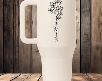 Custom Birth Month Flower Hydrojug Traveler | Floral Tumbler | Personalized Water Jug | Flower With Name Tumbler | Hydrojug Traveler 40oz