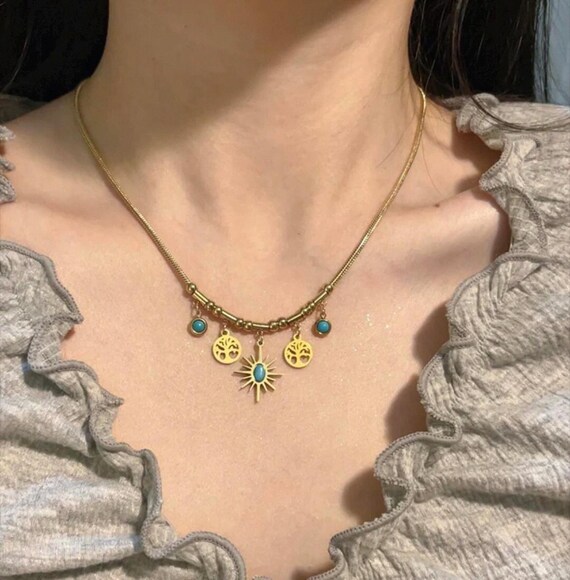 Breast Milk Tree of Life Necklace | KeepsakeMom Gold Sun, Tree of Life Charm 
Multicolor Beaded Necklace display picture 1