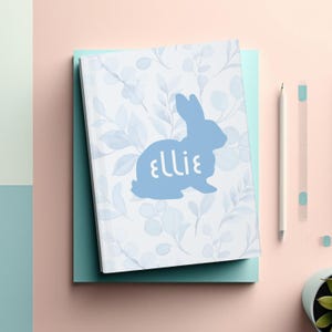 Diario de Pascua personalizado para niños Lindo cuaderno de conejito azul para regalo de canasta de Pascua Libro de escritura creativa Diario para niños para sueños y metas