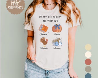 Fall Favorite Month Autumn Vibes Short Sleeve Tee for Women Fall T-Shirt Pumpkin Shirt Casual Fall Fashion Cozy Thanksgiving Apparel for Her