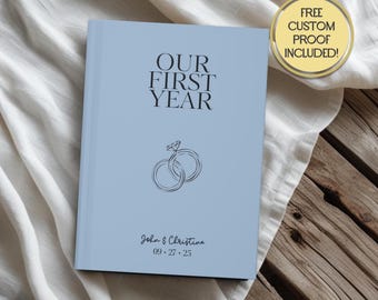 Diario personalizado de pareja para nuestro primer año, libro de recuerdos de boda personalizado, regalo de compromiso, recuerdo de aniversario, cuaderno del primer año de casados.