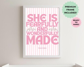 Biblical Nursery Art Wall Decor Baby Girl Scripture Print Psalm Quote Wooden Frame Christian Wall Bedroom Decoration Baby Shower Gift Idea
