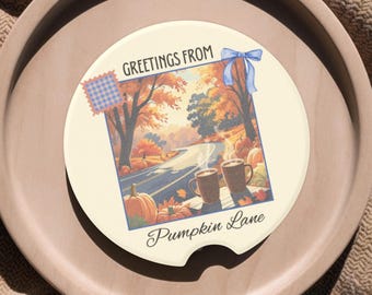 Fall Car Coaster Pumpkin Spice Decor Autumn Car Accessory for Women Absorbent Stone Cup Holder Insert Gift for Fall Lovers Cozy Road Trip