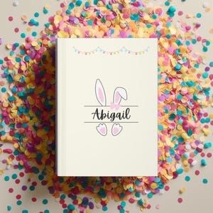 Diario personalizado con diseño de conejito de Pascua para niña, bonito cuaderno con forma de cesta de Pascua, cuaderno con nombre, regalo personalizado para niña