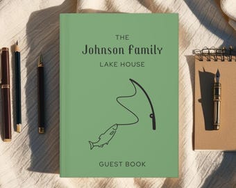 Lake House Guest Book Personalize Vacation Home Visitor Book for Renter Guestbook Custom Fishing Notebook Memory Keepsake Coffee Table Book