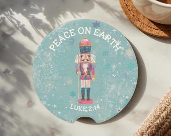 Nutcracker Christmas Car Coaster Faith Cup Holder Car Accessory Christian Gift for Friend Bible Verse Peace on Earth Stocking Stuffer