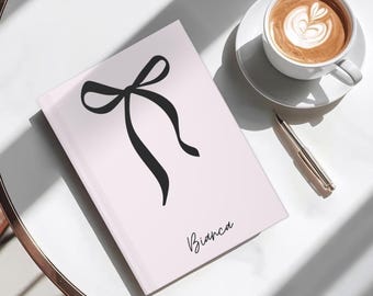 Coquette Bow Personalized Journal Custom Name Notebook Cute Aesthetic Diary Gift For Her Bridesmaid Teen Girl Pink Girly Hardcover