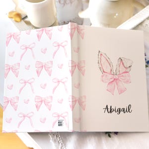 Diario de Pascua personalizado para niños, lindo cuaderno con lazo de conejito para canasta de regalo, libro de escritura con cinta coqueta, diario para niños para sueños y metas