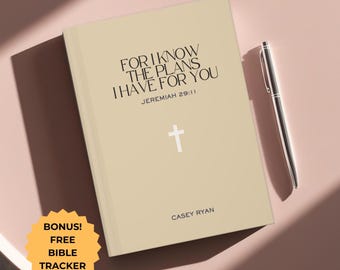 Jeremiah 29:11 Prayer Journal Personalized Women Bible Study Notebook Custom Gift for Baptism Daily Devotional Christian Journaling Notes